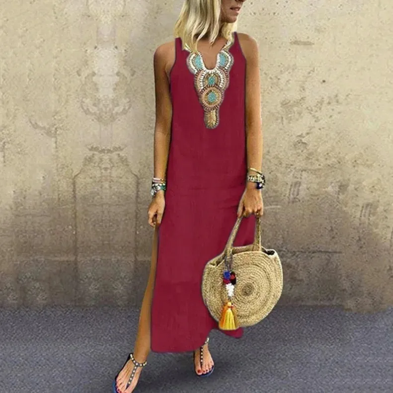 2024 Spring Fashion Women's Long White Dress V-neck Sleeveless Casual Dresses Female Trendy Loose Beach Bohemian Clothes Ladies