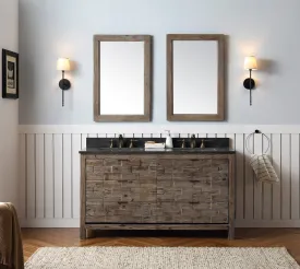 60" Rustic Fir Double Sink Bath Vanity with Moon Stone Marble Top