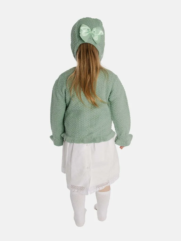 Baby Girl Cardigan & Bonnet Set - Mint Green