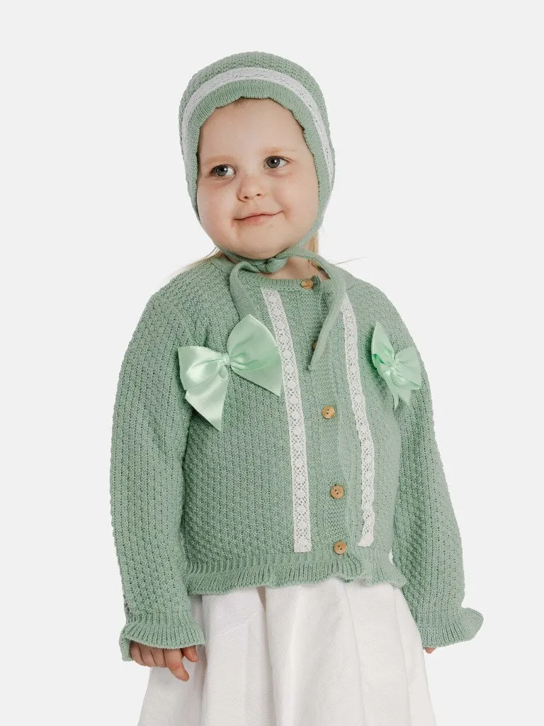 Baby Girl Cardigan & Bonnet Set - Mint Green