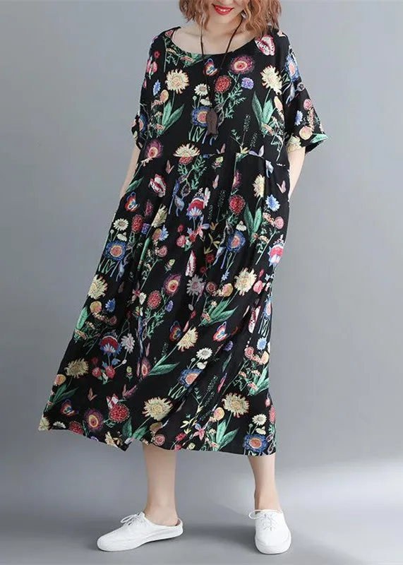 baggy floral cotton blended maxi dress oversize O neck caftans boutique baggy dresses gown