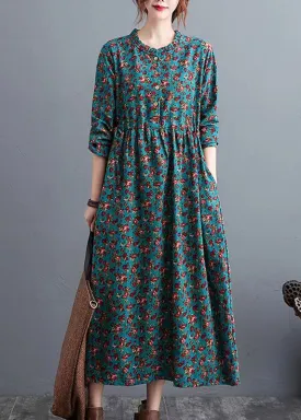 Beautiful Half Sleeve Cotton Summertunics Shape Green Prints Robe Dresses