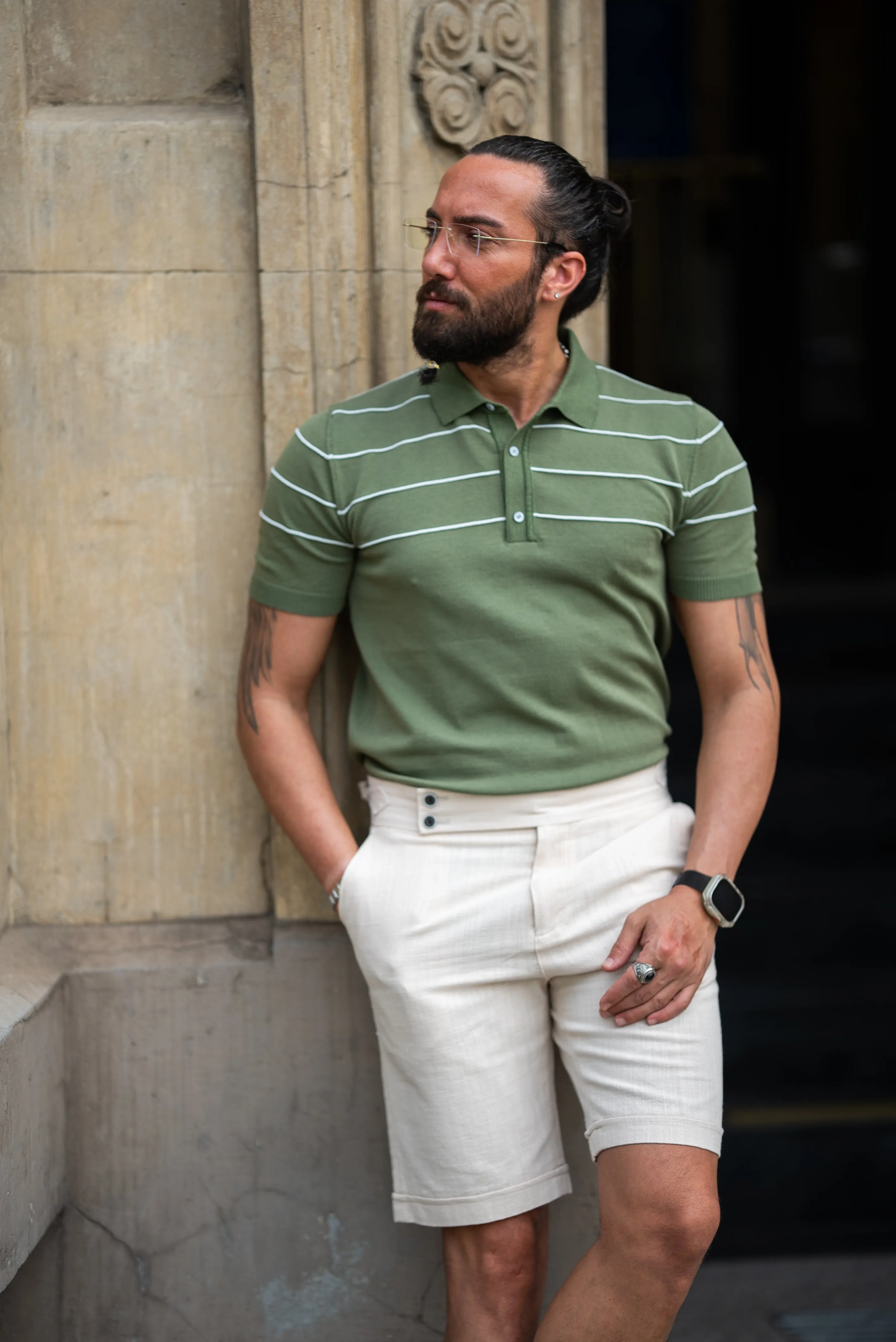 Bojoni Doral Slim Fit Striped Green Polo Shirt