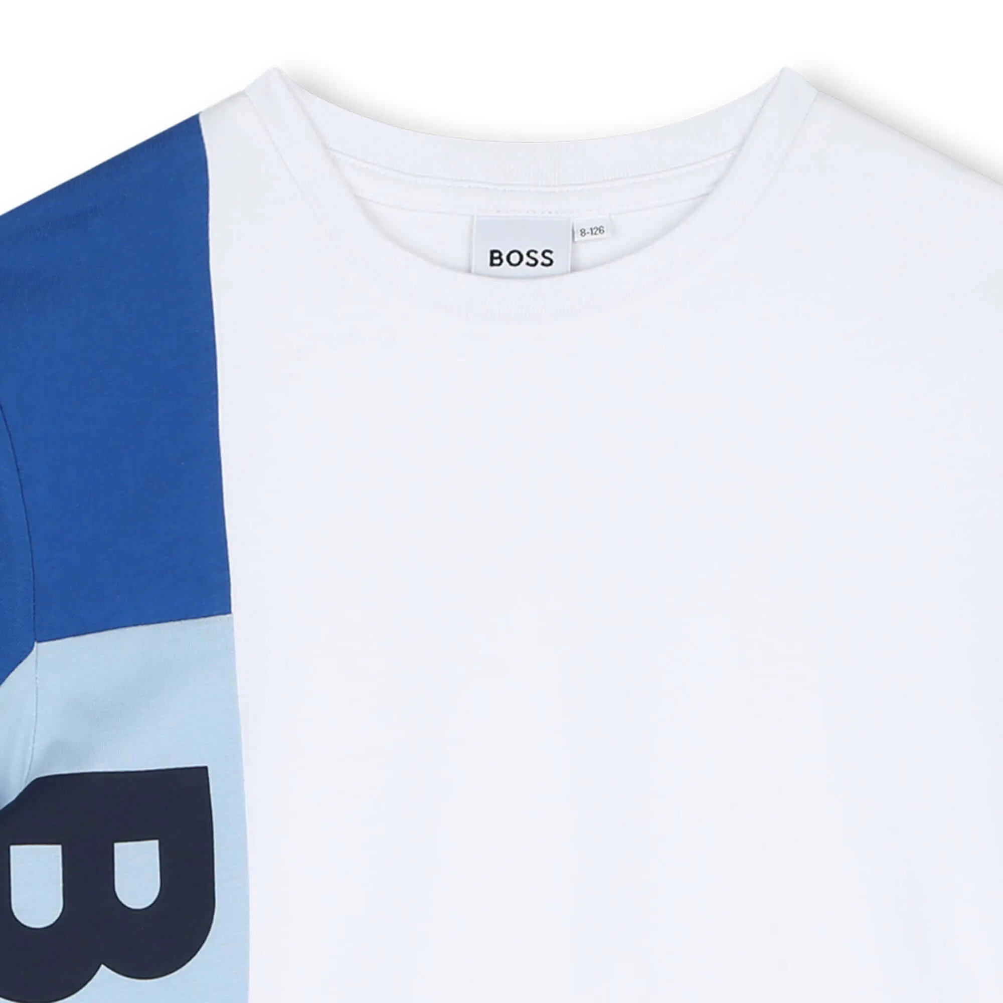 Boys White & blue Logo Cotton T-Shirt