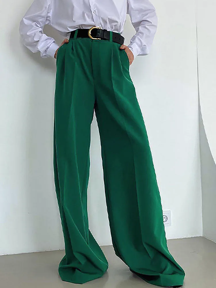 Button High Waist Wide Leg Pants