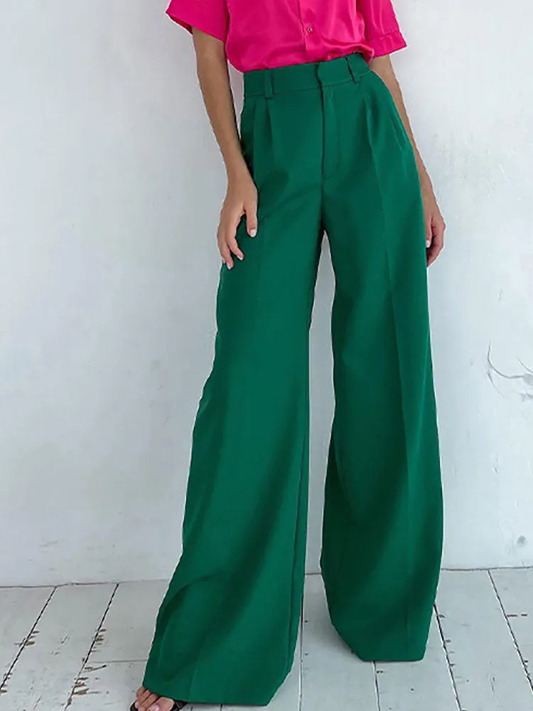 Button High Waist Wide Leg Pants