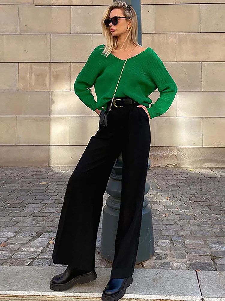 Button High Waist Wide Leg Pants