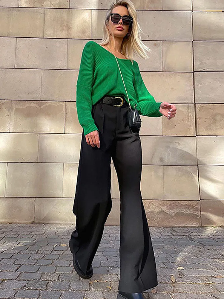 Button High Waist Wide Leg Pants