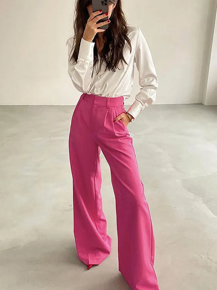 Button High Waist Wide Leg Pants