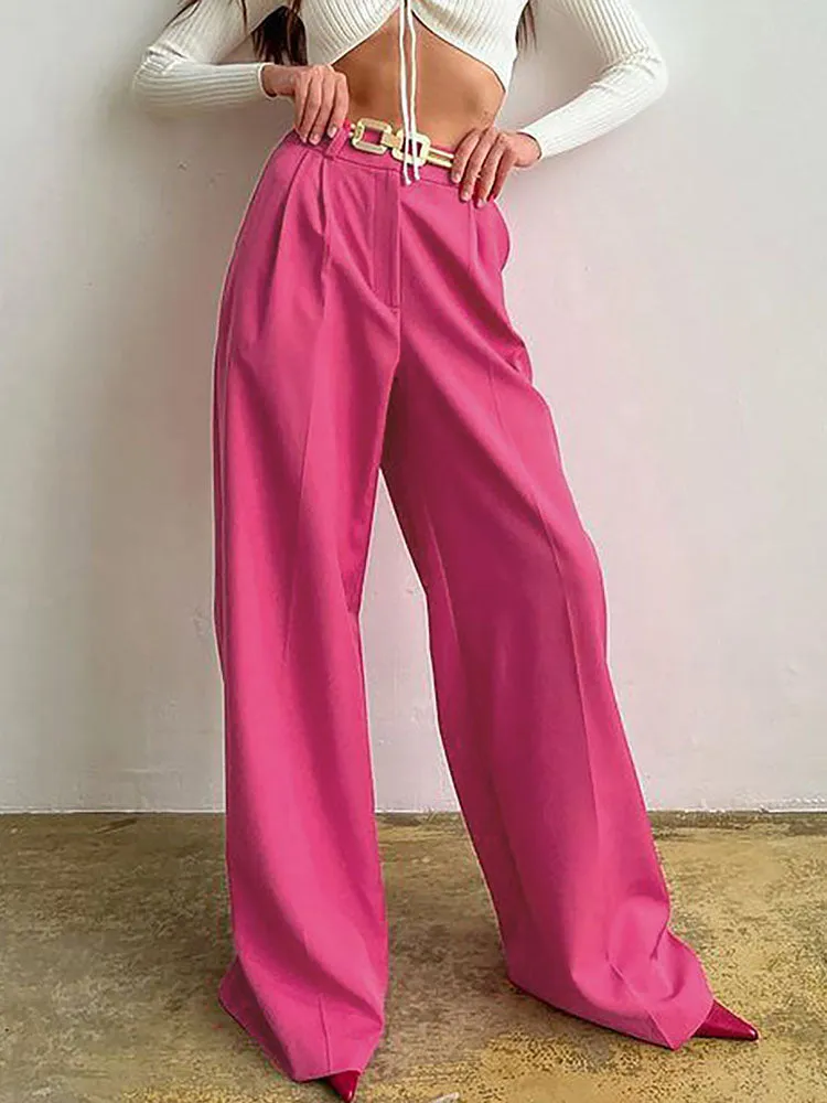 Button High Waist Wide Leg Pants