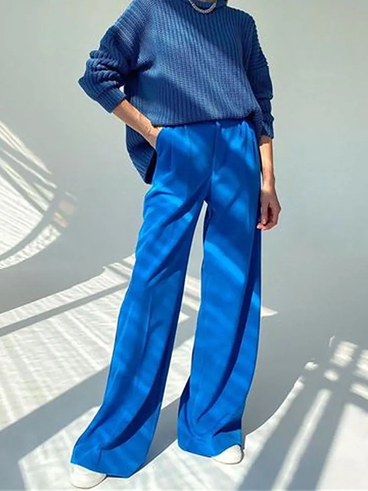 Button High Waist Wide Leg Pants