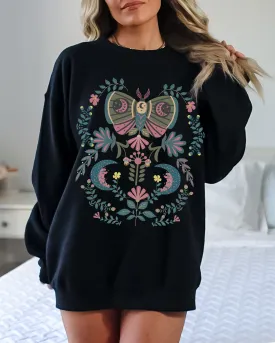 Celestial Mystical Crewneck Sweatshirt, Boho Design, Trendy Pullover