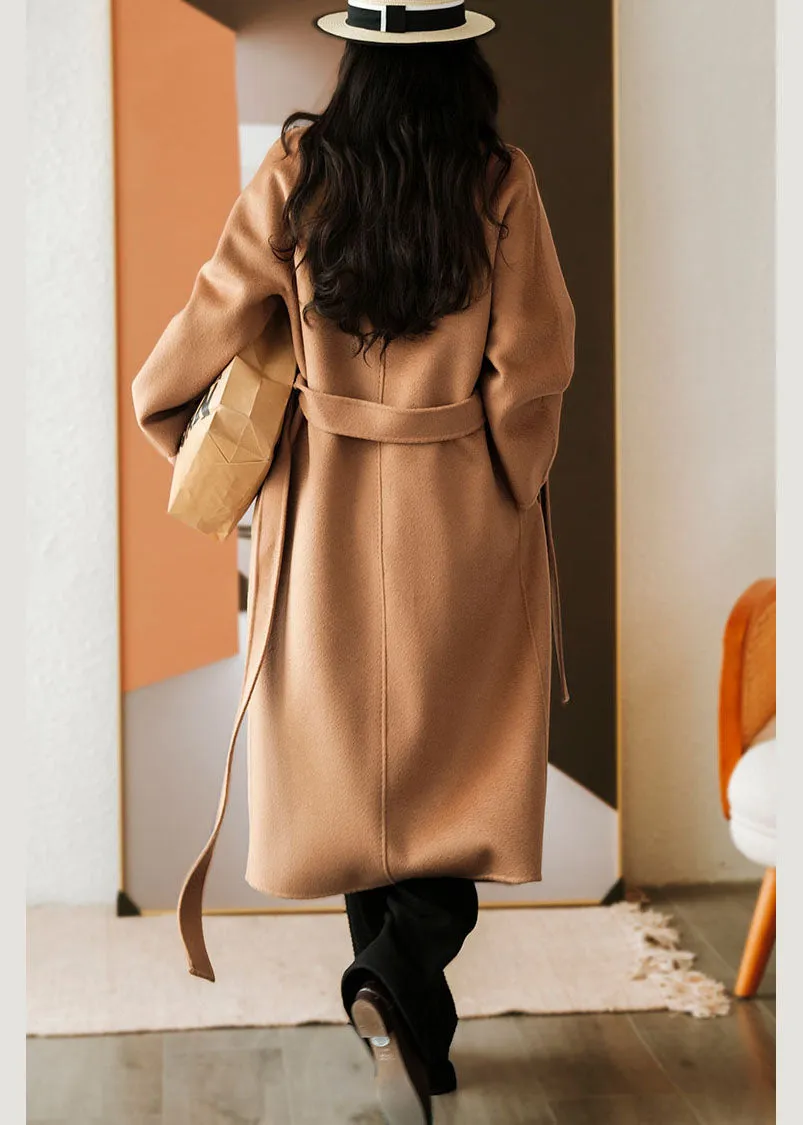 Classy Light Camel Double Breast Oversized Woolen Trench Coats Winter