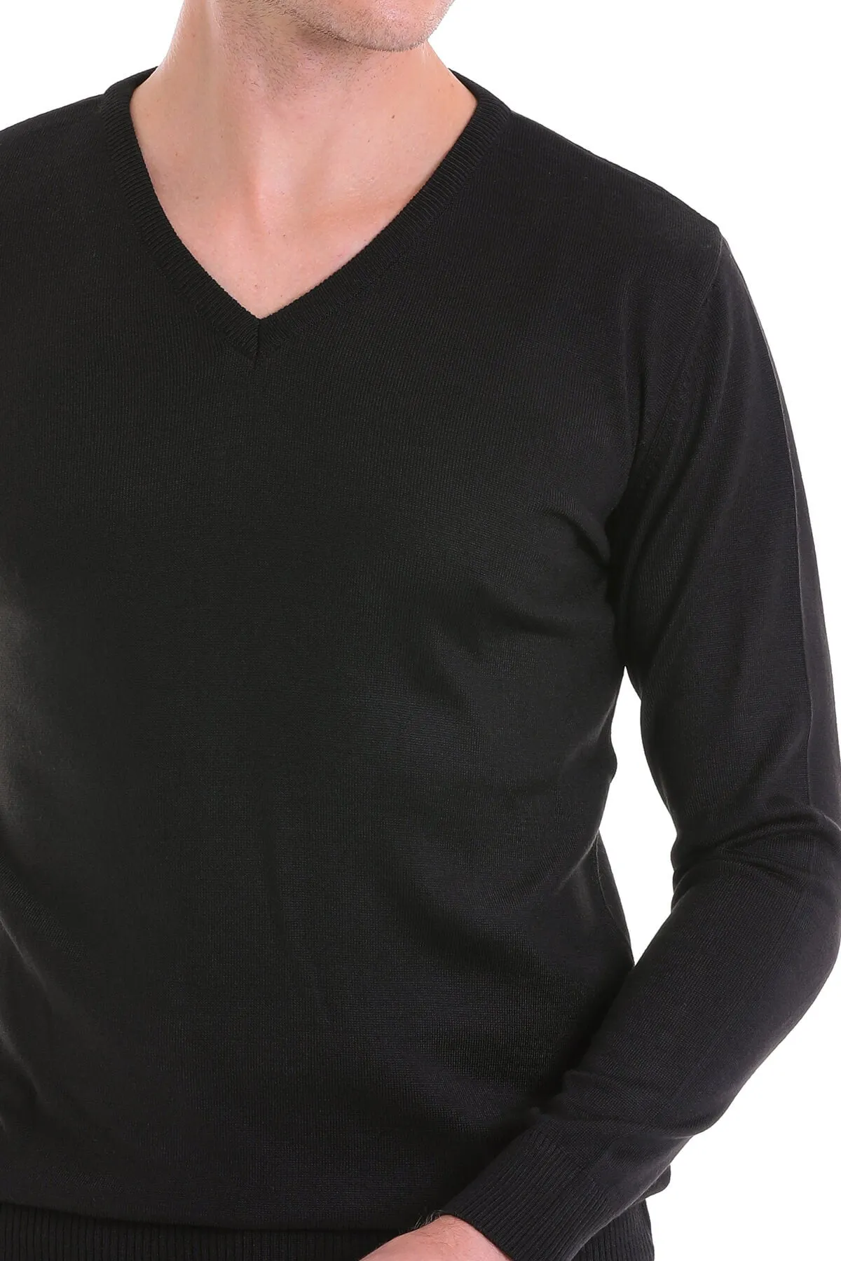 Comfort Fit Wool Blend Black V-Neck Sweater