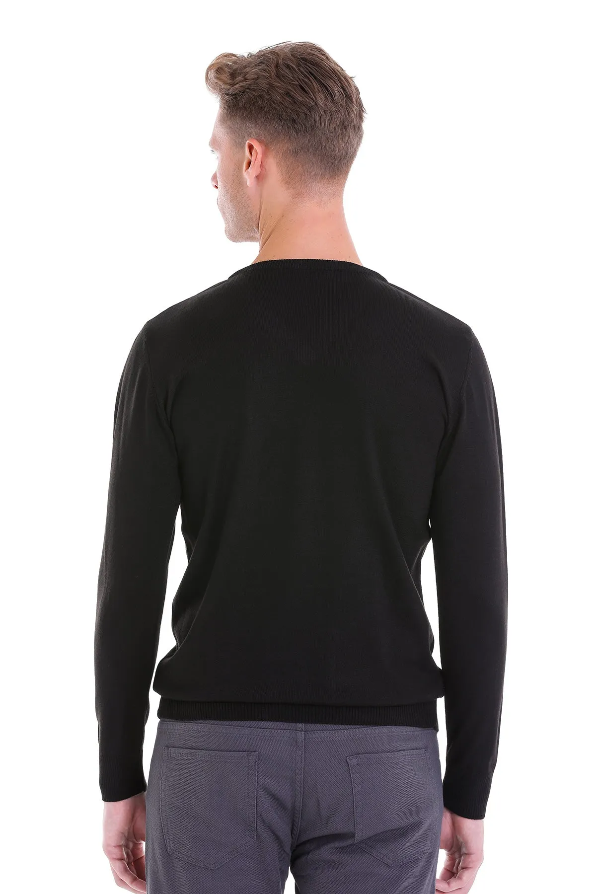 Comfort Fit Wool Blend Black V-Neck Sweater