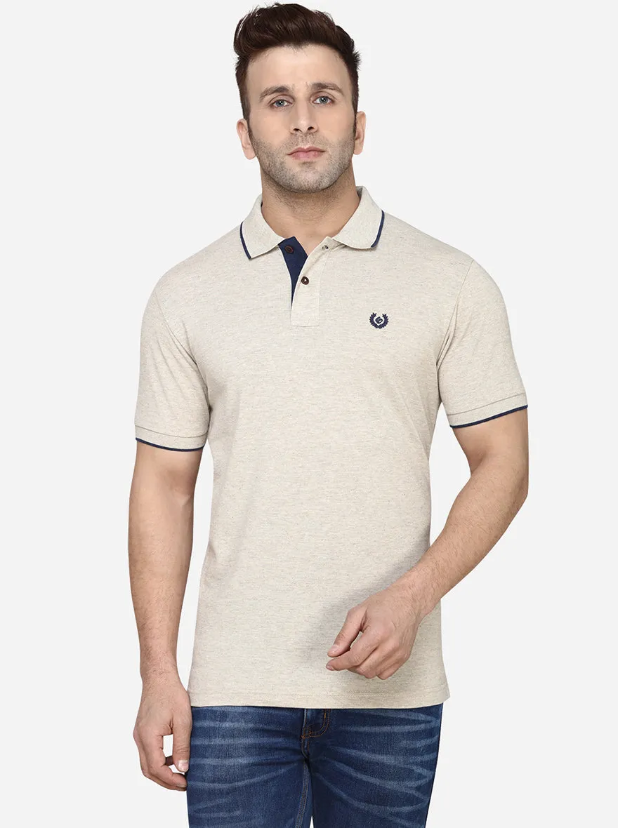 Cream Solid Slim Fit Polo T-Shirt | Greenfibre