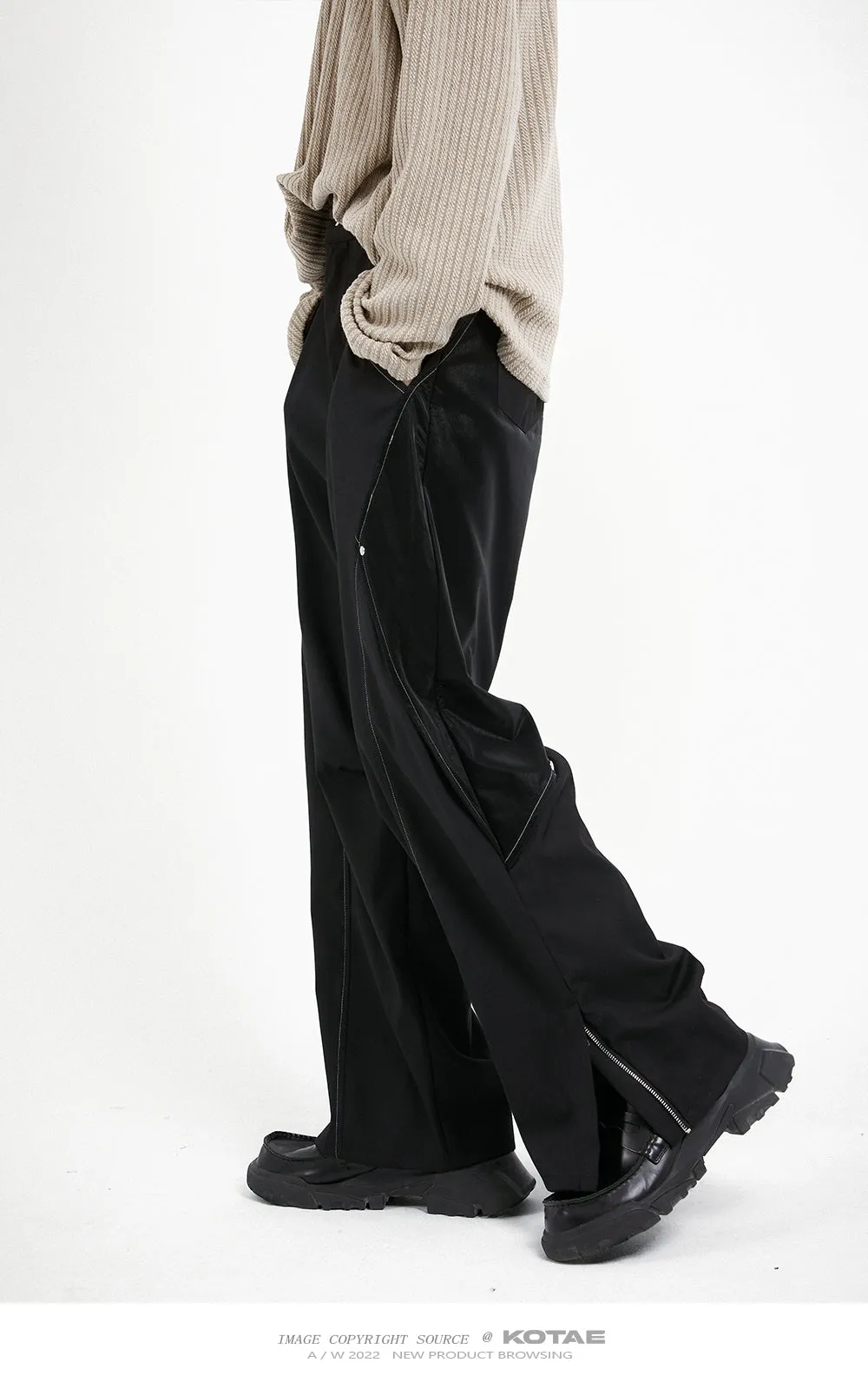 Deconstructed loose zipper casual pants