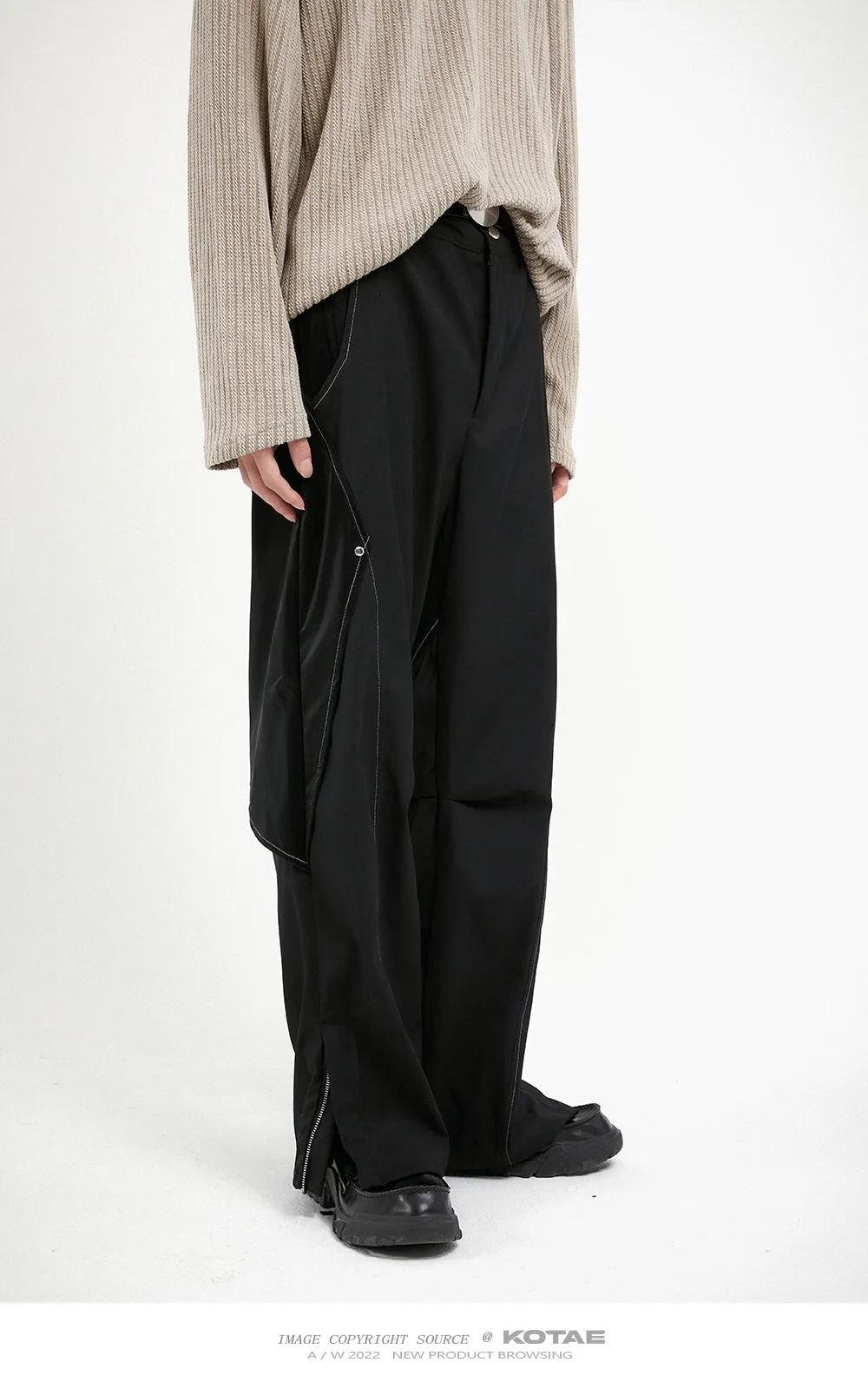 Deconstructed loose zipper casual pants