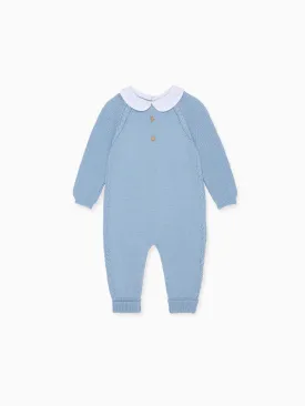 Dusty Blue Emilio Merino Baby Knitted Playsuit