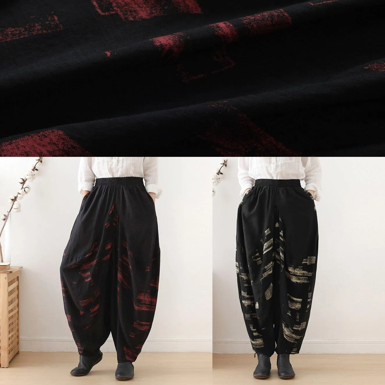 Ethnic nude style bloomers loose loose pants autumn cotton linen casual trousers