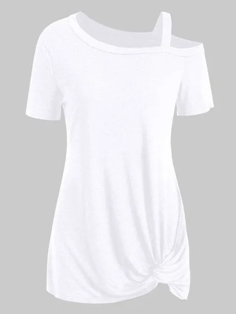 Fashion Sleeve Skew Neck Knotted Tee