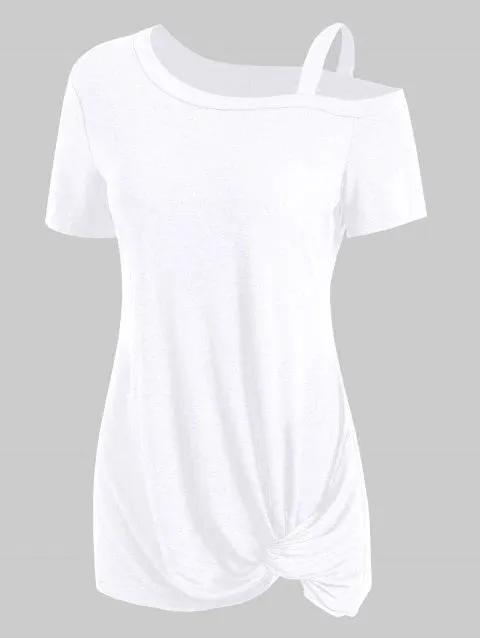 Fashion Sleeve Skew Neck Knotted Tee