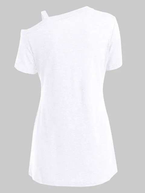 Fashion Sleeve Skew Neck Knotted Tee