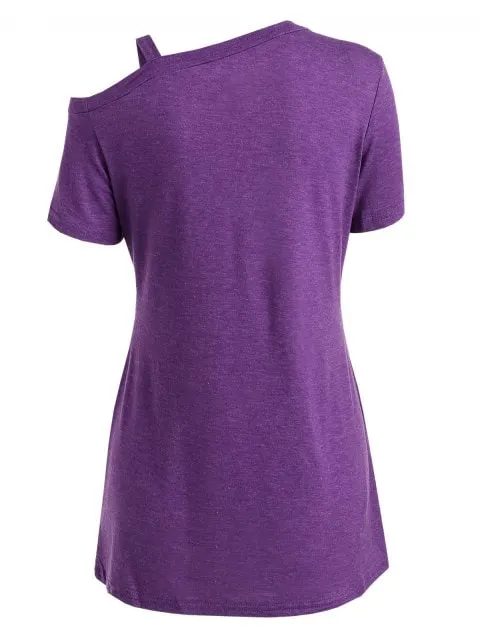 Fashion Sleeve Skew Neck Knotted Tee