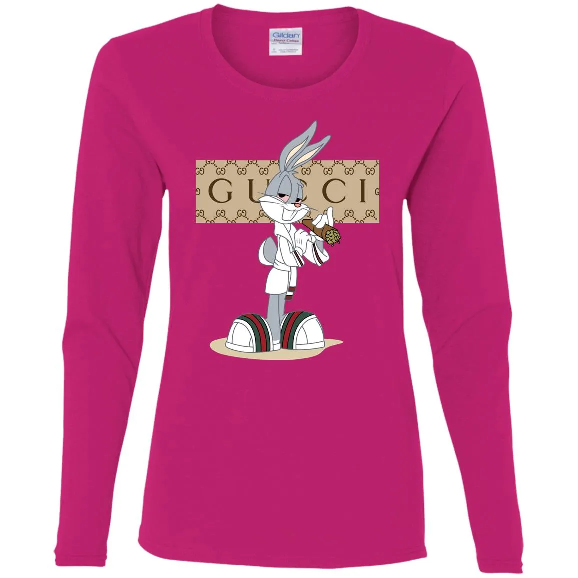 Gucci Rabbit Smoking Funny T-shirt Women Long Sleeve Shirt