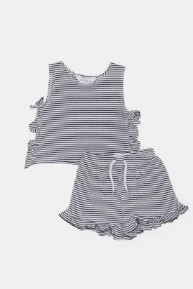 Infant Girls Black And White Striped Casual Set (2 Piece)