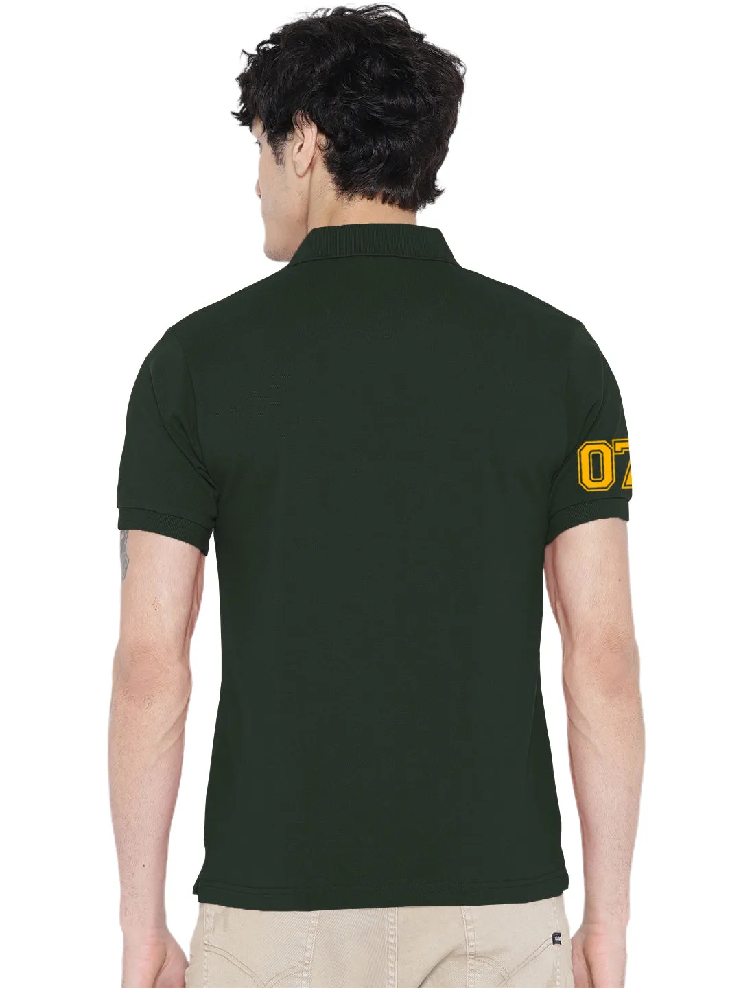 Lazychunks Printed Olive Green Polo Tshirt For Men