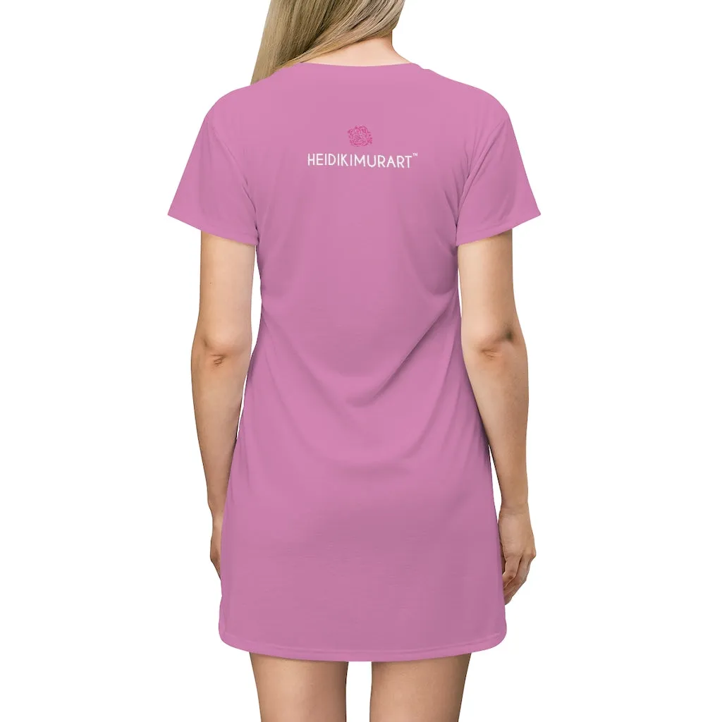 Light Pink T-Shirt Dress, Solid Color Crewneck Long Tee Shirt Dress For Women - Made in USA