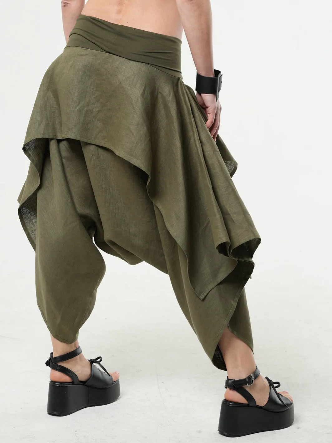 Linen Skirt Pants In Khaki