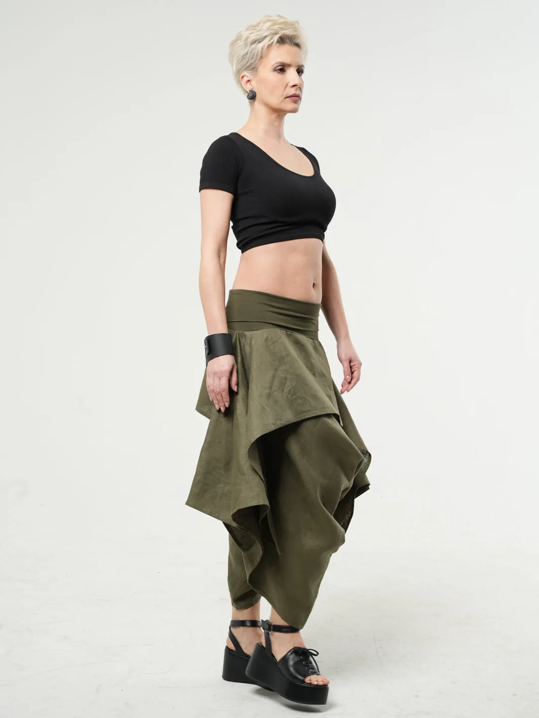 Linen Skirt Pants In Khaki