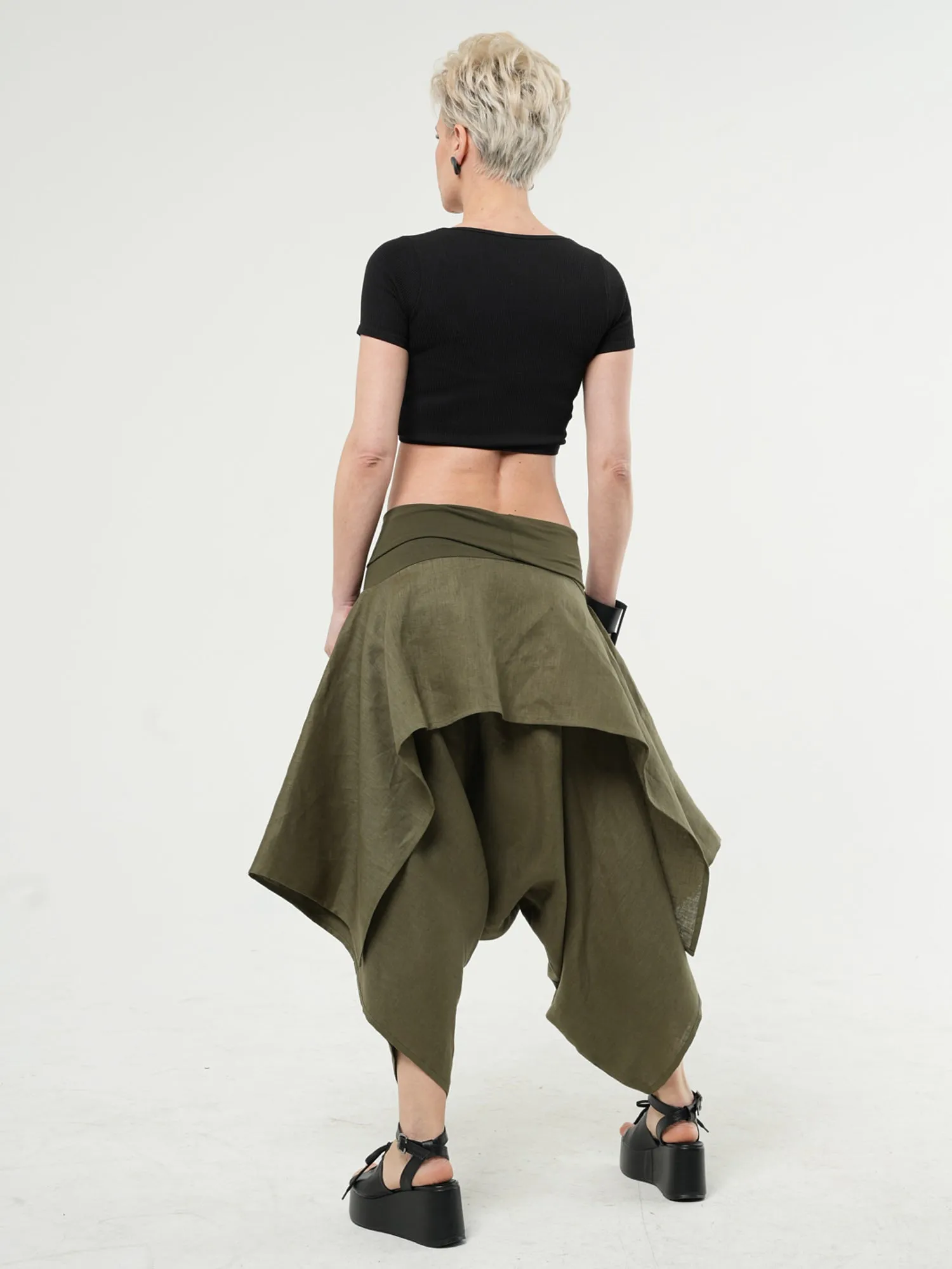 Linen Skirt Pants In Khaki