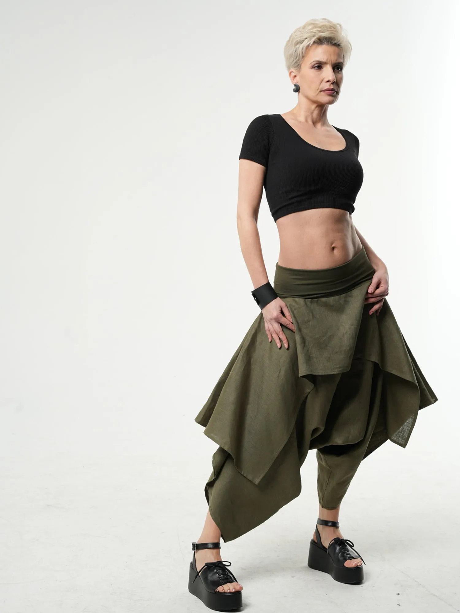 Linen Skirt Pants In Khaki