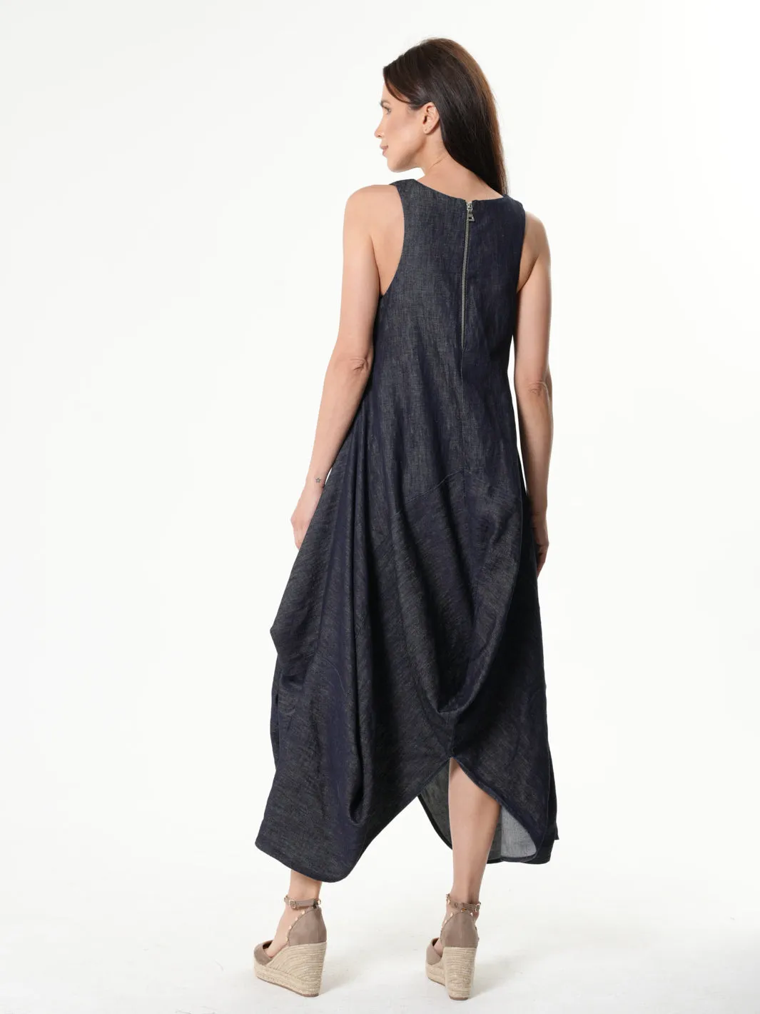 Long Denim Dress With Linen