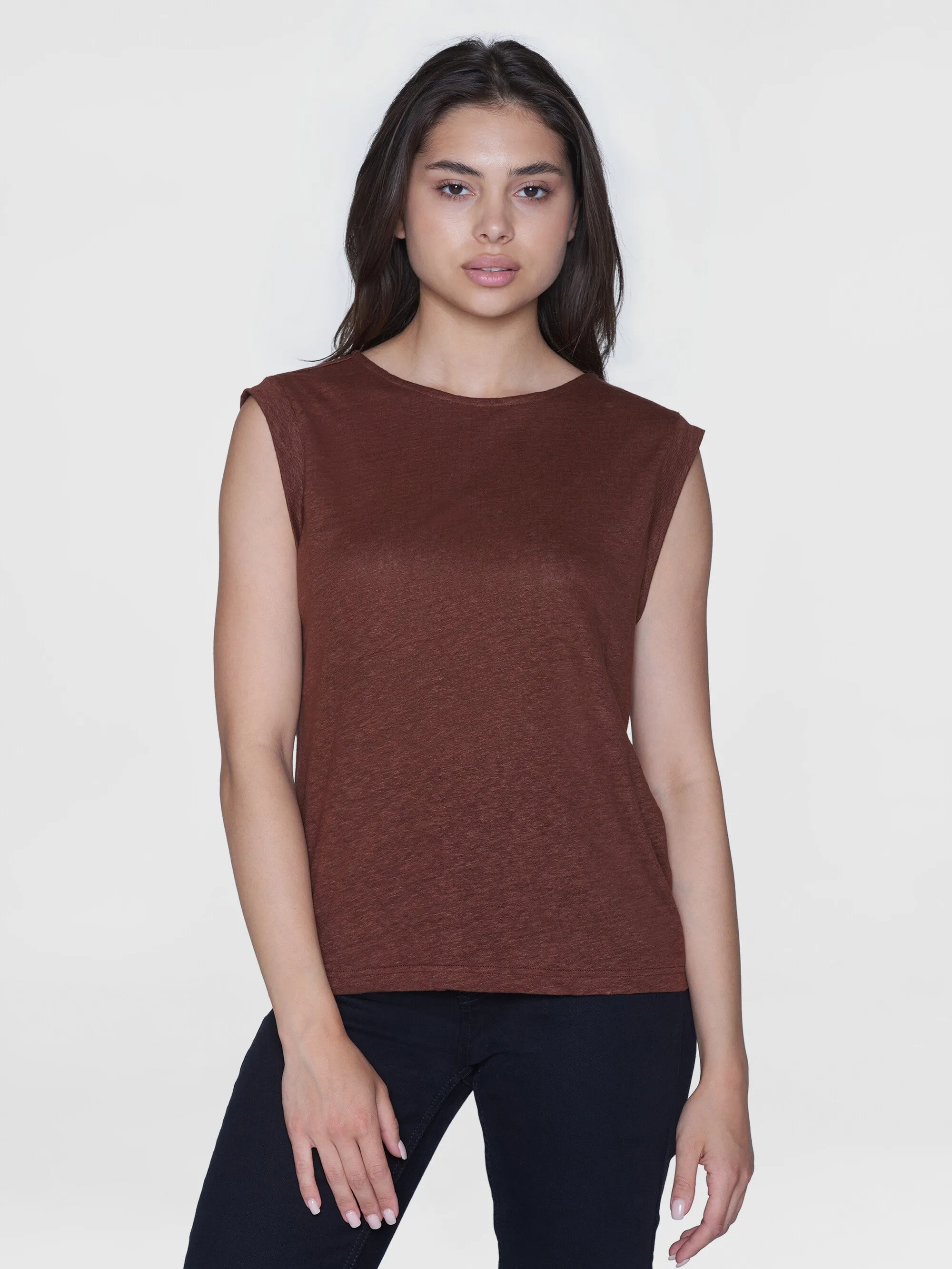 Loose fold up linen t-shirt - Tiramisu