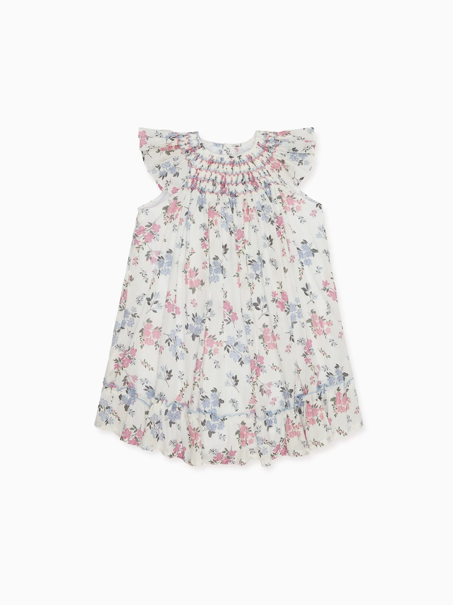 Magenta Floral Dahlia Girl Hand-Smocked Dress