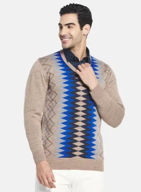 Men Beige Printed Pullover