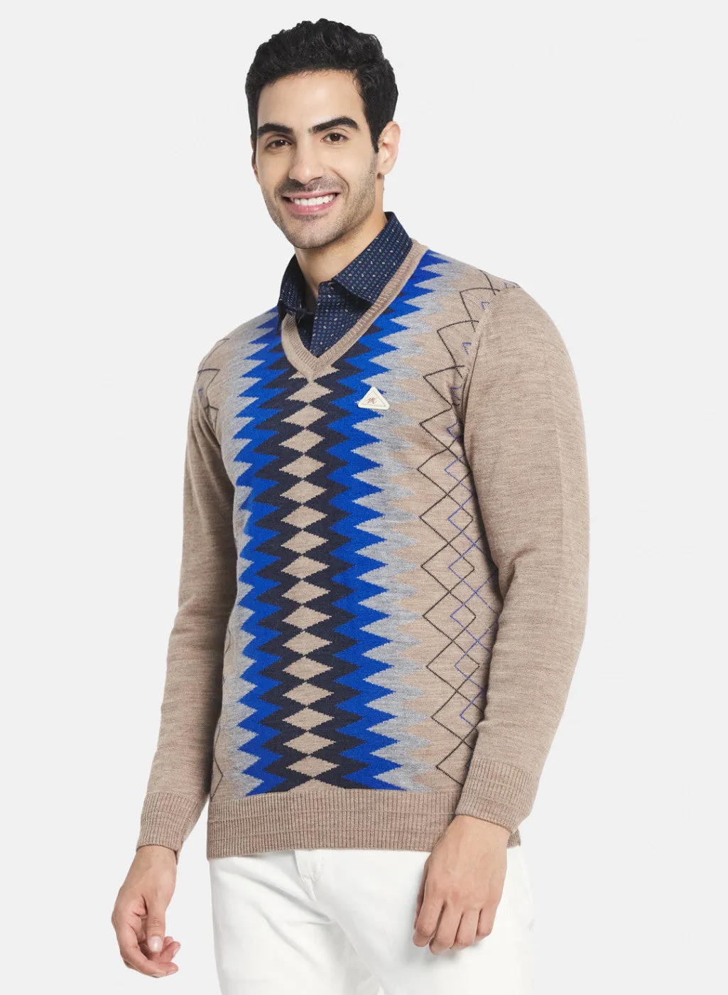 Men Beige Printed Pullover