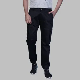 Men's Black Cotton Blend Solid Mid-Rise Regular Fit Cargo Pants