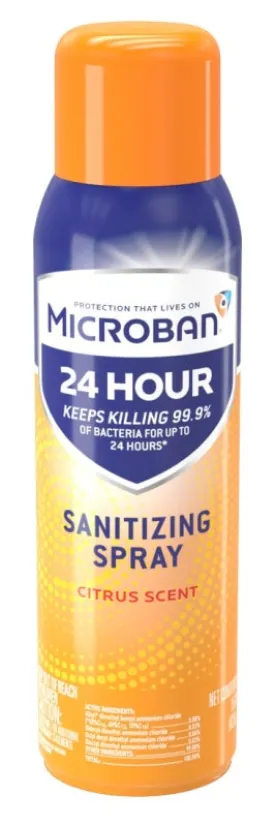 Microban 48626 Disinfectant Sanitizing Spray, 15 fl-oz, Aerosol, Citrus, Clear :EA: QUANTITY: 1