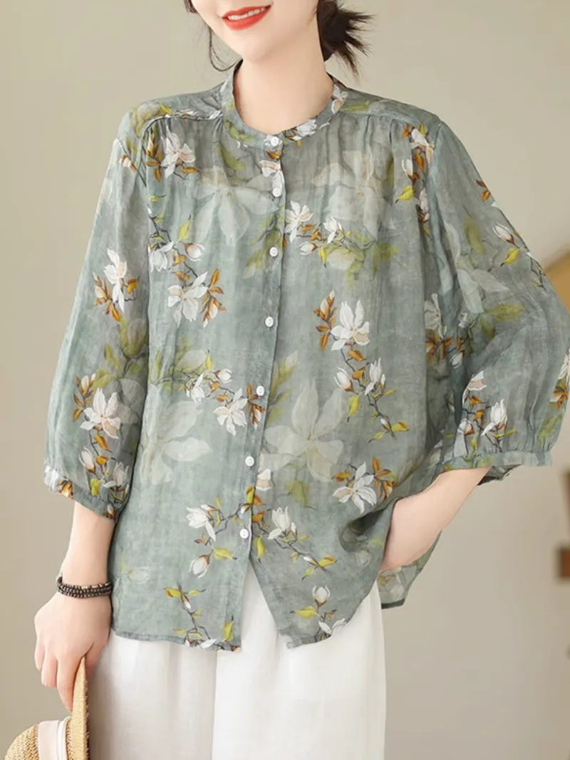 Nature Love Round Neck Floral Loose Top