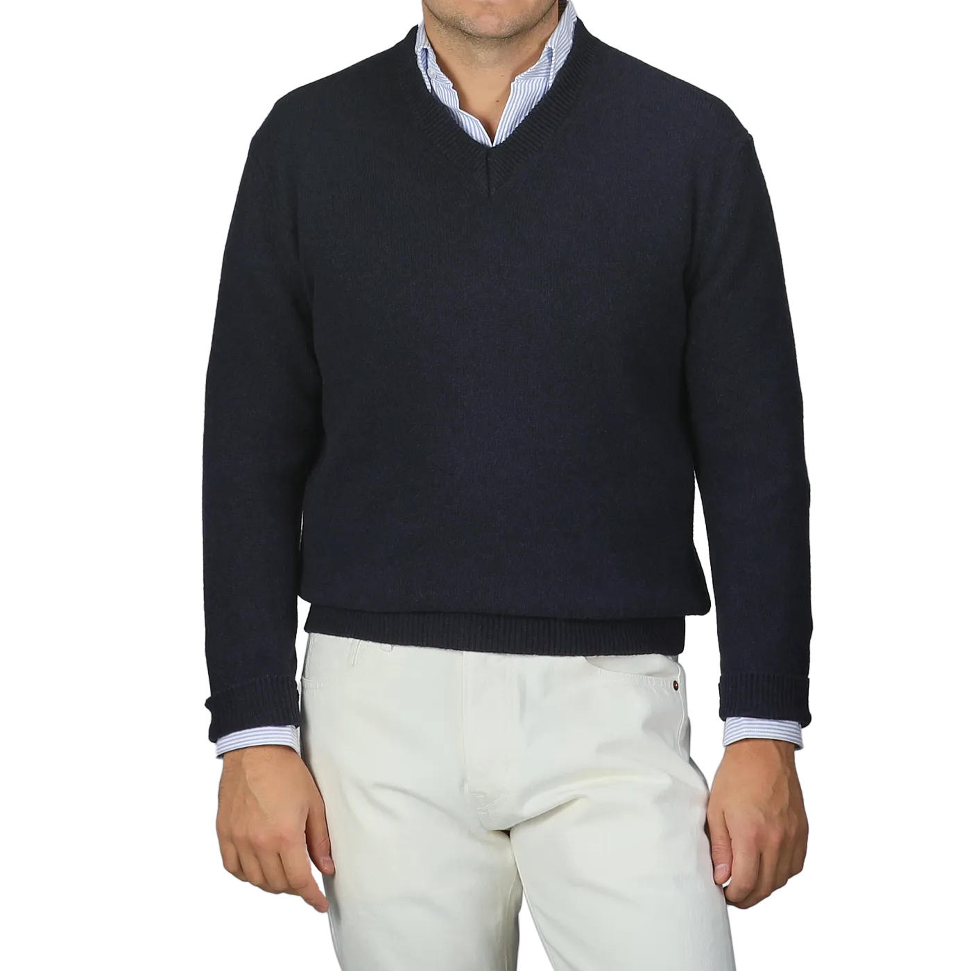 Navy Blue Cashmere V-Neck Sweater