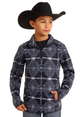 Panhandle Slim® Boys Blue Berber Aztec Print Pullover Sweater