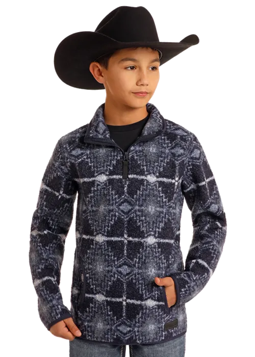 Panhandle Slim® Boys Blue Berber Aztec Print Pullover Sweater