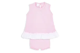 Pink & White Two-Piece Knit Shorts Set