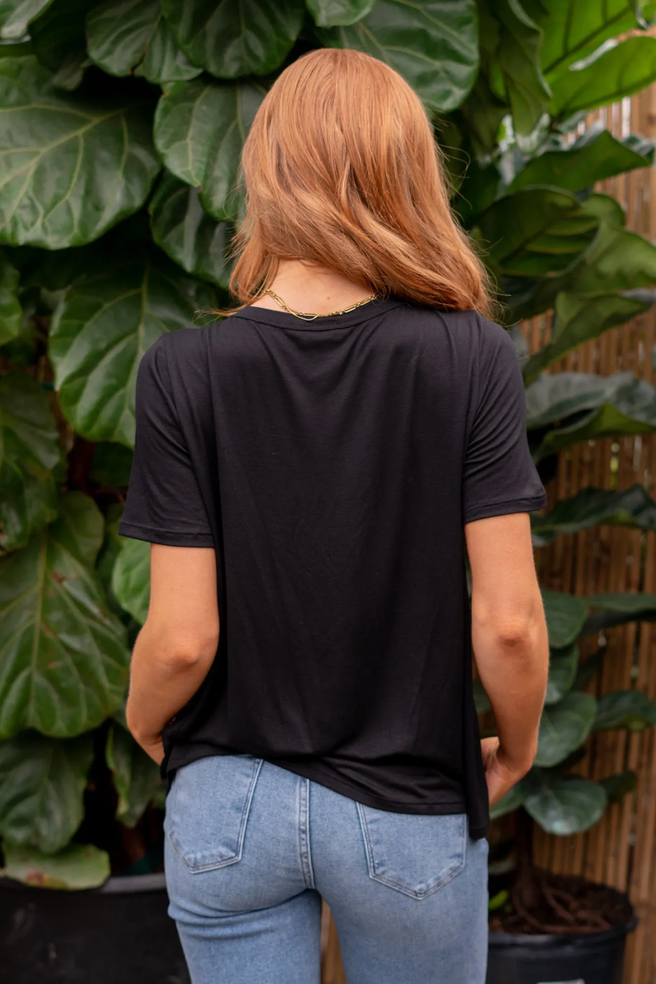 Shirred Crew Neck Top - Black