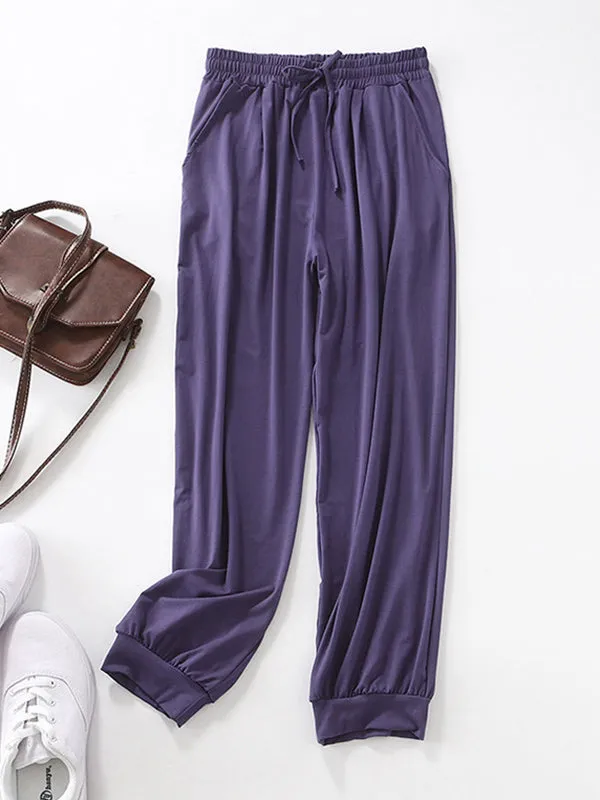 Solid Color Bandage Casual Loose Pajama Pants